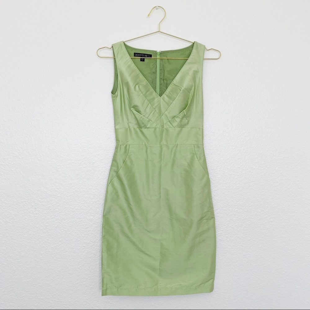 LAFAYETTE 148 NY Green Silk V-Neck Dress SZ 0